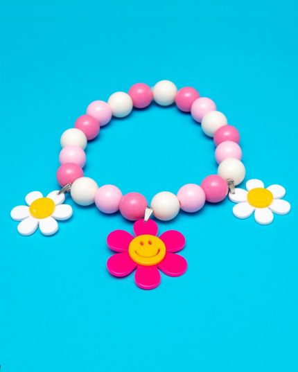 Smile Daisy with Pink Rose Beads Pet Necklace (Made in the USA)